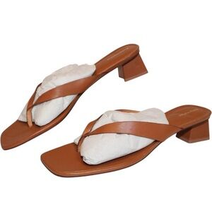Reformation Camel Leather Block Heel Sandals Size 9.5